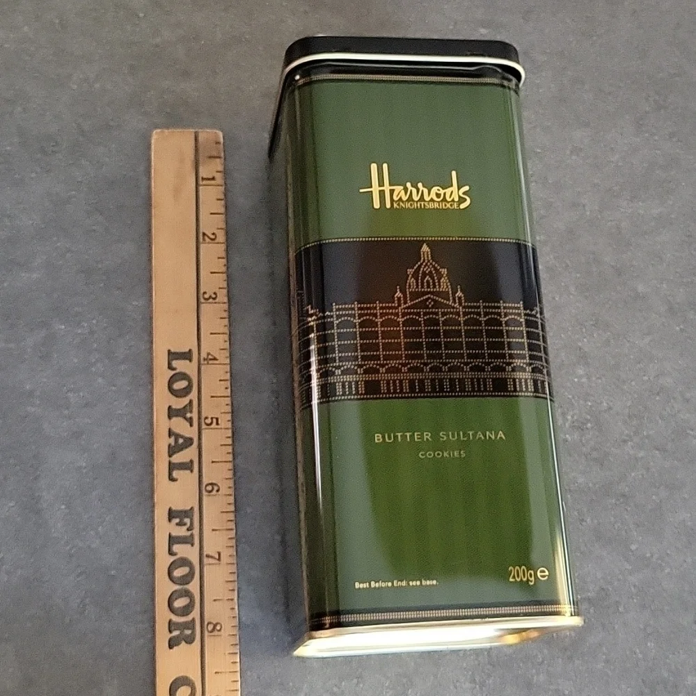 Harrods Knightbridge Butter Sultana Collectible Cookie Tin, Dark Green/Black